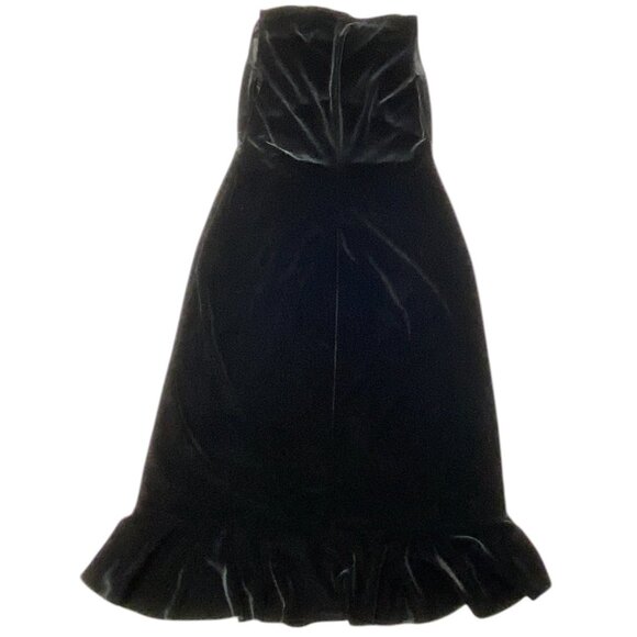 Vintage Studio V Neck Lace Waist Ruffle Hem Wrap Dress M Black Velour Sleeveless - Picture 10 of 12